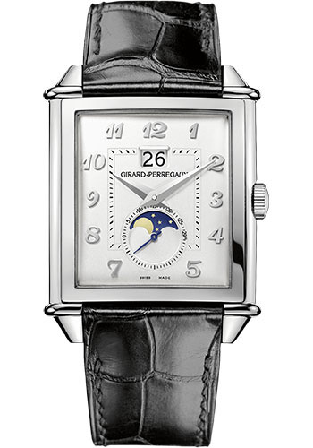 Girard-Perregaux Vintage 1945 XXL Large Date and Moon Phases Watch - Steel Case - Silver Dial - Black Alligator Strap