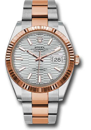 Rolex Everose Rolesor Datejust 41 Watch - Fluted Bezel - Silver Fluted Motif Index Dial - Oyster Bracelet