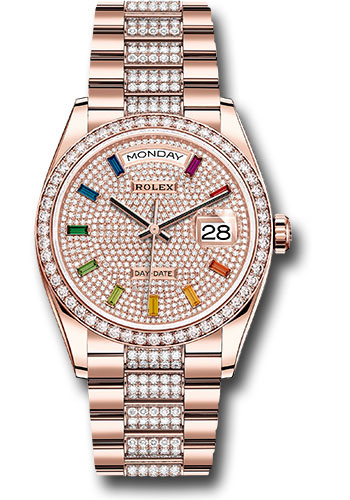 Rolex Everose Gold Day-Date 36 Watch - Diamond Bezel - Eisenkiesel Diamond Index Roman 9 Dial - Diamond President Bracelet