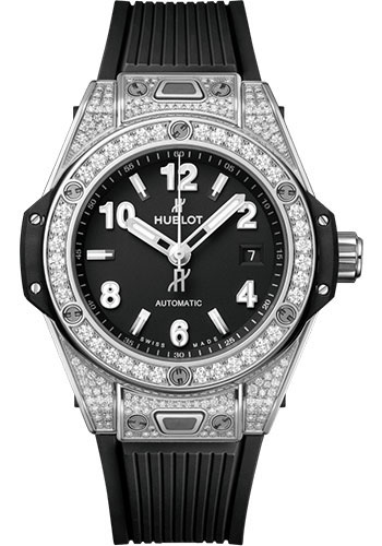 Hublot Big Bang One Click Steel Pavé Watch - 33 mm - Black Dial - Black Rubber Strap