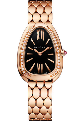 Bvlgari Serpenti Seduttori Watch - 33 mm Rose Gold Case - Diamond Bezel - Black Dial - Bracelet