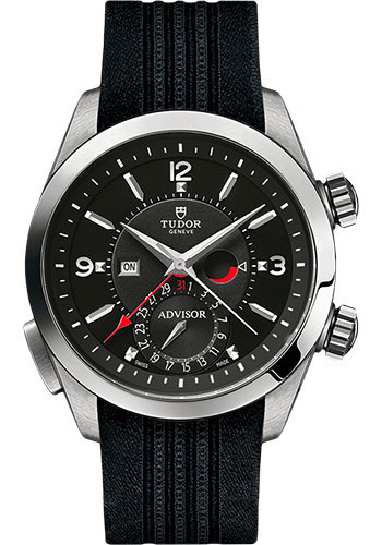 Tudor Heritage Advisor Watch - 42mm Titanium And Steel Case - Smooth Bezel - Black Dial - Black Silk Strap